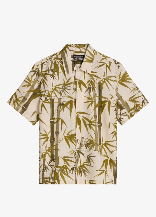 Marc O'Polo Overhemd in linnenblend met print - voorkant medium brown-1879 / bruin