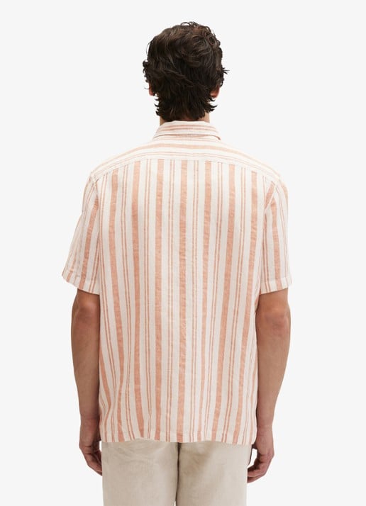 Marc O'Polo Overhemd in linnenblend met streepprint - achterkant medium orange 39-9467 / oranje