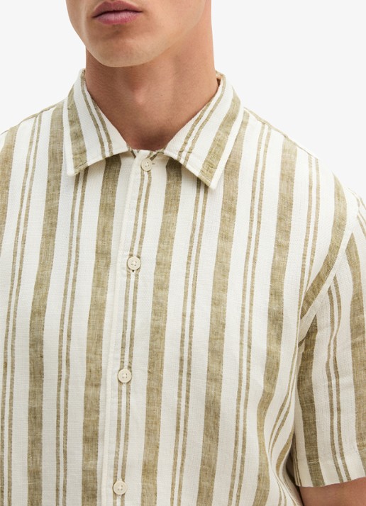 Marc O'Polo Overhemd in linnenblend met streepprint - detail 2 medium grey 38-0863 / grijs