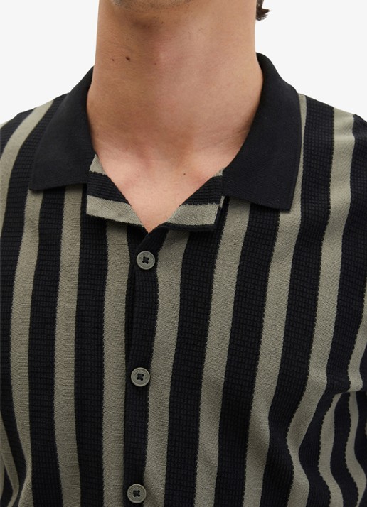 Marc O'Polo Overhemd met streepprint - detail 4 black 01-0093 / zwart