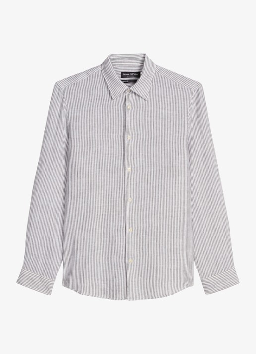 Marc O'Polo Overhemd van linnen met streepprint - voorkant 3 medium grey-0869 / grijs