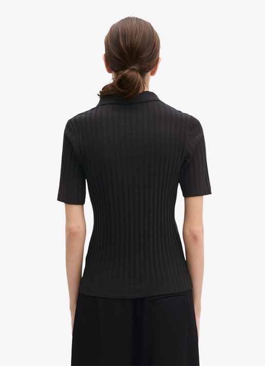 Marc O'Polo Pointelle polo met korte mouw - achterkant black / zwart