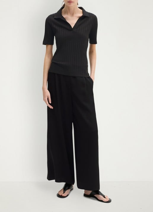 Marc O'Polo Pointelle polo met korte mouw - voorkant 5 black / zwart