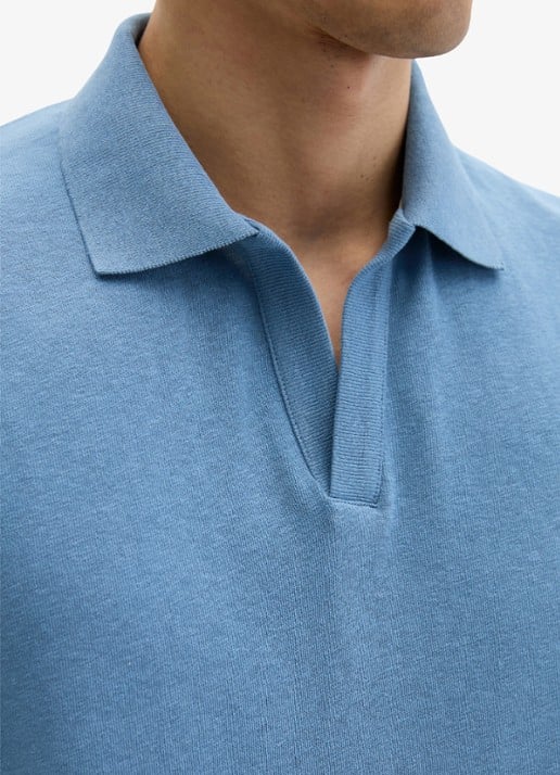 Marc O'Polo Polo in linnenblend - detail 4 blauw