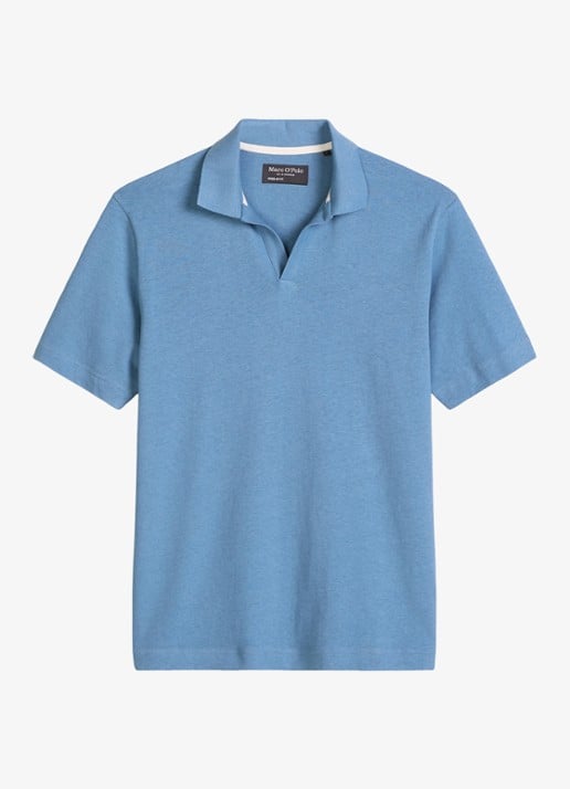 Marc O'Polo Polo in linnenblend - voorkant blauw