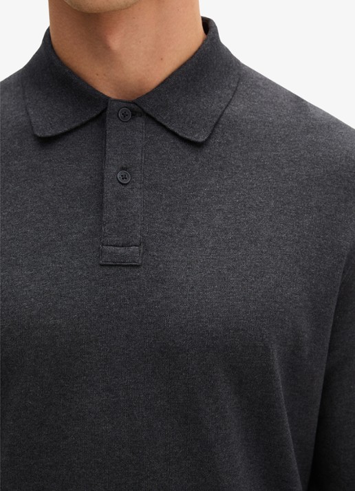 Marc O'Polo Polo met gemêleerd dessin - detail 2 donkergrijs