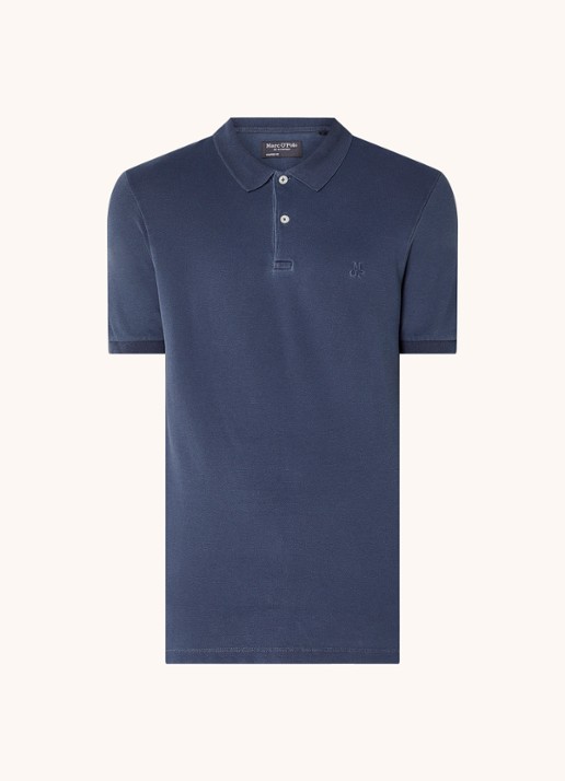 Marc O'Polo Polo met logoborduring - voorkant blauwgrijs