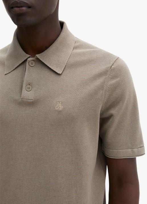 Marc O'Polo Polo met logoborduring - detail 5 donkerbeige