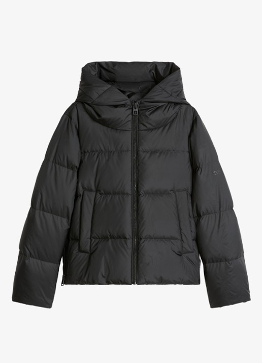 Marc O'Polo Puffer jack met capuchon en steekzakken - voorkant 3 black / zwart