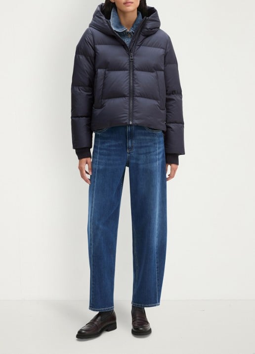 Marc O'Polo Puffer jack met capuchon en steekzakken - voorkant 4 martime blue / blauw