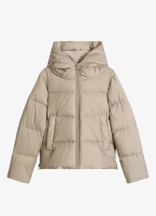 Marc O'Polo Puffer jack met capuchon en steekzakken - voorkant 4 earthy taupe / taupe