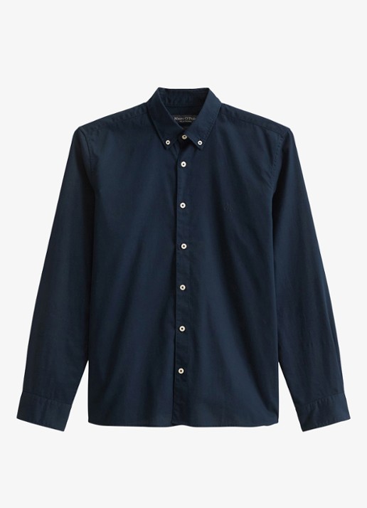 Marc O'Polo Regular fit overhemd met logoborduring - voorkant donkerblauw