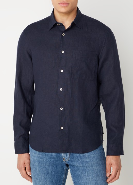 Marc O'Polo Regular fit overhemd van linnen - detail 4 donkerblauw