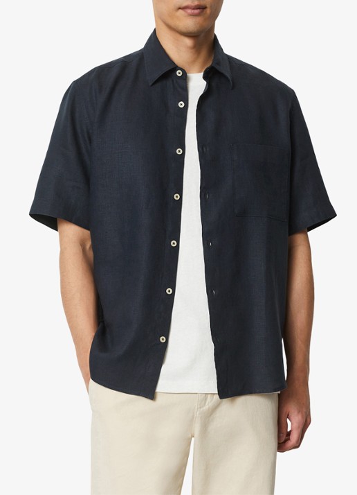 Marc O'Polo Regular fit overhemd van linnen - voorkant 4 dark navy-898 / blauw