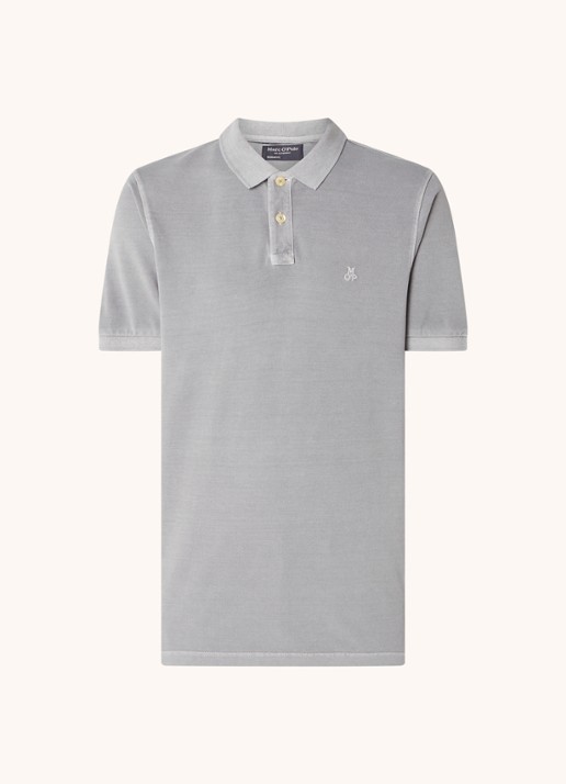 Marc O'Polo Regular fit polo met logoborduring - voorkant 2 grijs