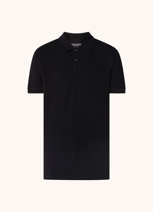 Marc O'Polo Regular fit polo met logoborduring - voorkant 2 zwart