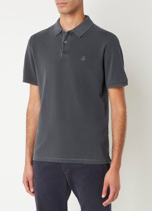Marc O'Polo Regular fit polo met logoborduring - detail 4 antraciet