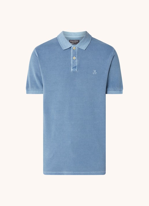 Marc O'Polo Regular fit polo met logoborduring - voorkant blauwgrijs