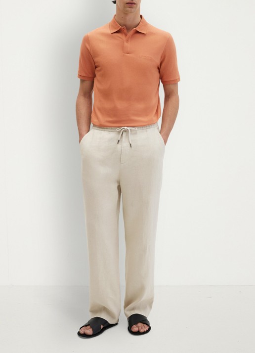 Marc O'Polo Regular fit polo met logoborduring - voorkant 2 faded coral-1738 / bruin