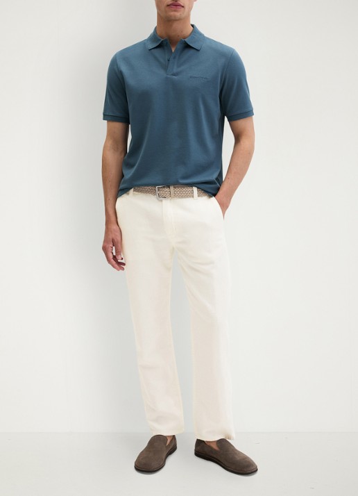 Marc O'Polo Regular fit polo met logoborduring - voorkant 3 stormy blue-4295 / blauw