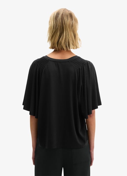 Marc O'Polo Relaxte T-shirt blouse met smockwerk - achterkant black / zwart