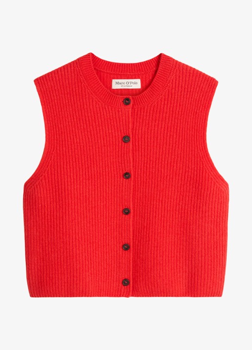Marc O'Polo Ribgebreid vest in wolblend - voorkant 4 koraalrood