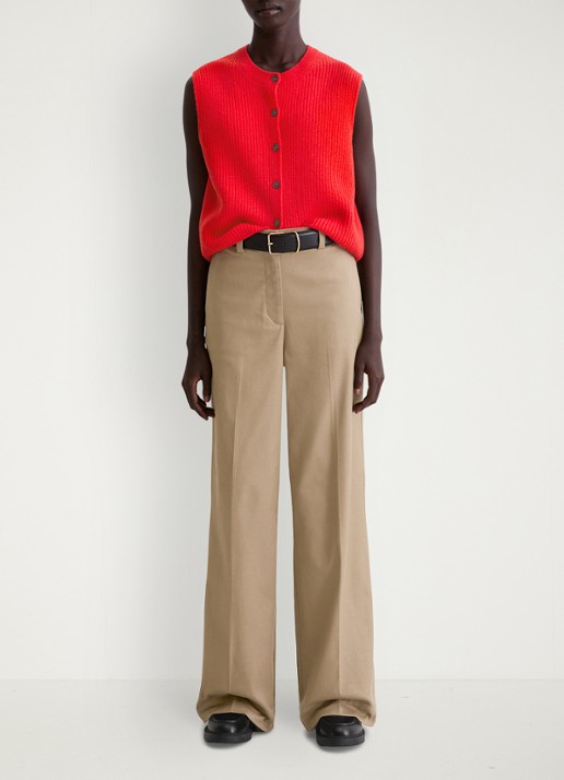 Marc O'Polo Ribgebreid vest in wolblend - voorkant 5 koraalrood