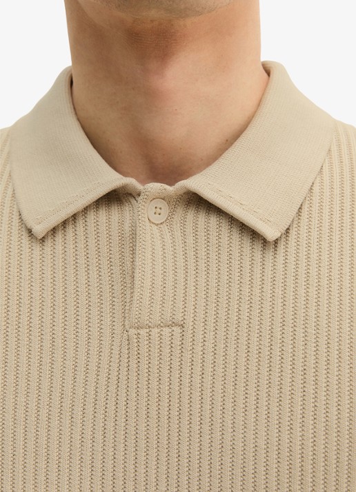 Marc O'Polo Ribgebreide polo  - detail 3 beige