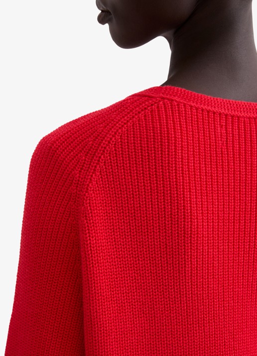 Marc O'Polo Ribgebreide pullover van katoen - detail 2 vuurrood