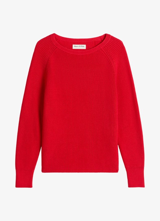 Marc O'Polo Ribgebreide pullover van katoen - voorkant 3 vuurrood
