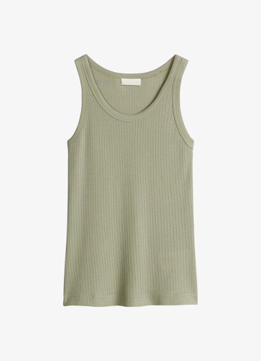 Marc O'Polo Ribgebreide tanktop met ronde hals - voorkant lindegroen