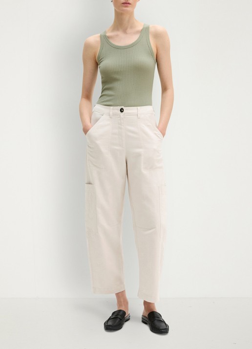Marc O'Polo Ribgebreide tanktop met ronde hals - voorkant 2 lindegroen