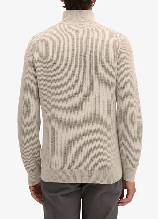 Marc O'Polo Ribgebreide trui in wolblend met halve rits  - achterkant 3 beige