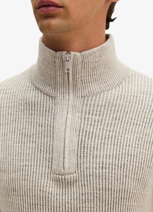 Marc O'Polo Ribgebreide trui in wolblend met halve rits  - detail 2 beige