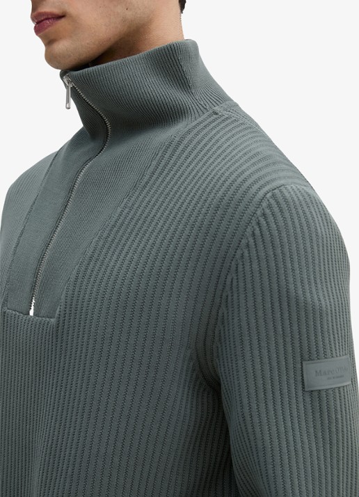 Marc O'Polo Ribgebreide trui met halve rits - detail 2 groen