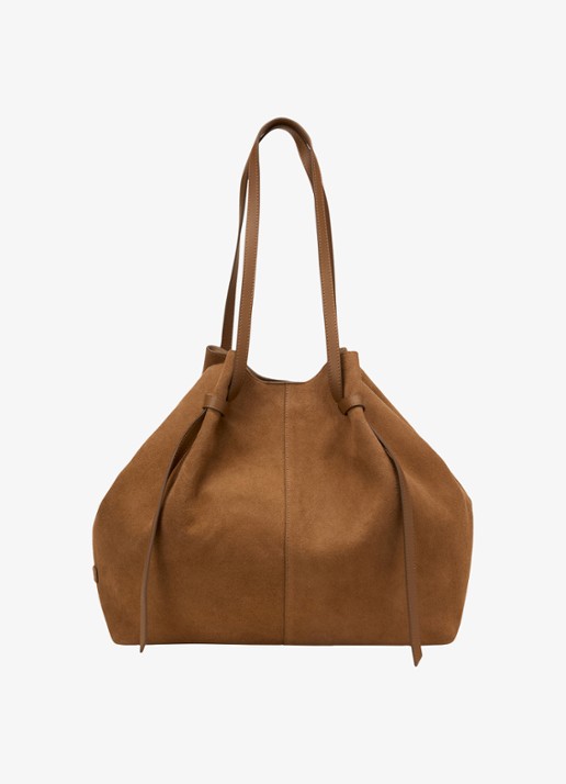 Marc O'Polo Schoudertas van leer met logo - voorkant 5 cognac