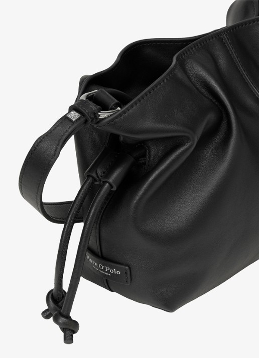 Marc O'Polo Schoudertas van leer met verstelbare schouderriem - detail 3 black-0001 / zwart