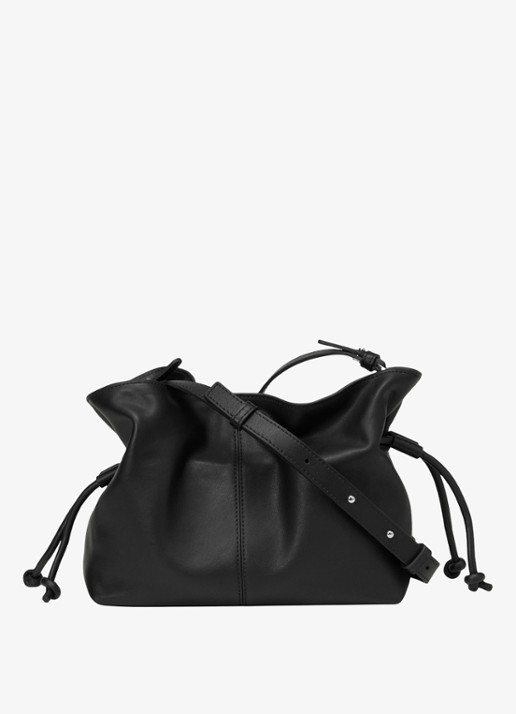 Marc O'Polo Schoudertas van leer met verstelbare schouderriem - voorkant black-0001 / zwart
