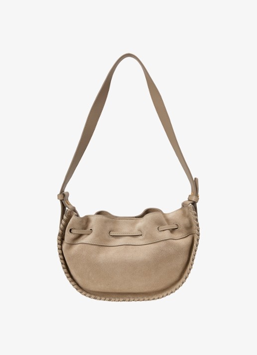 Marc O'Polo Schoudertas van suède  met verstelbare schouderriem - achterkant 2 earthy taupe / beige