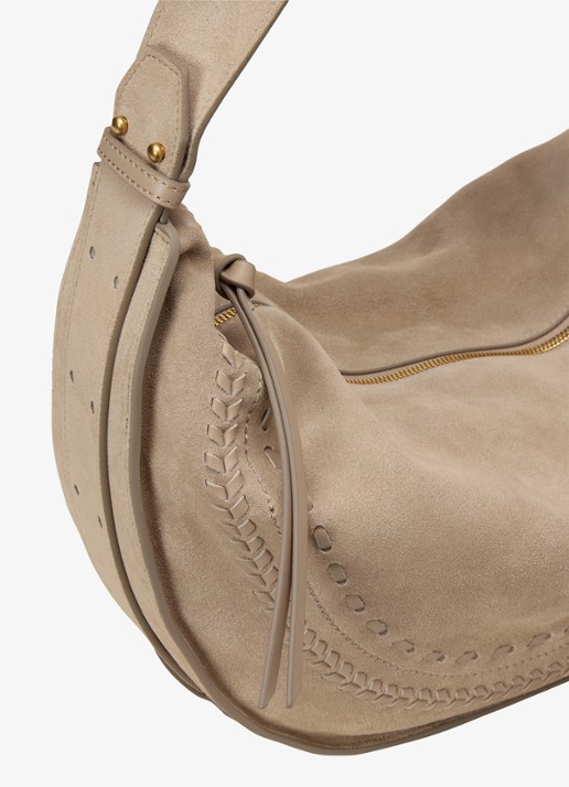 Marc O'Polo Schoudertas van suède  met verstelbare schouderriem - achterkant 2 earthy taupe / beige