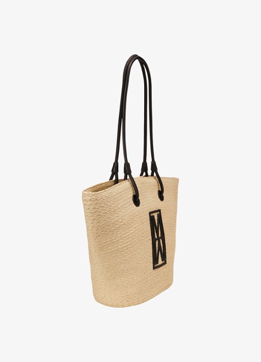 Marc O'Polo Shopper van raffia met leren details - detail 2 light rafia / beige