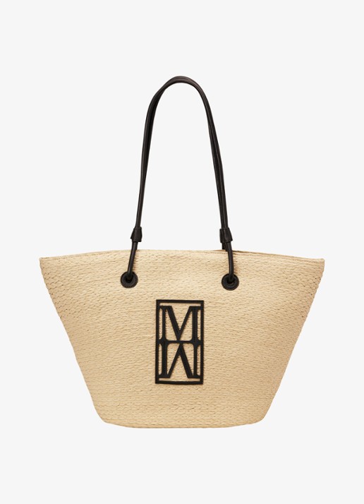 Marc O'Polo Shopper van raffia met leren details