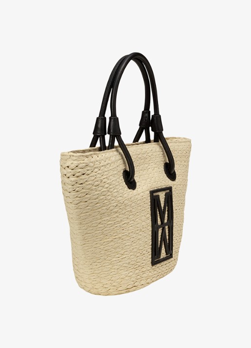 Marc O'Polo Shopper van raffia met logo - detail light raffia-8946 / beige