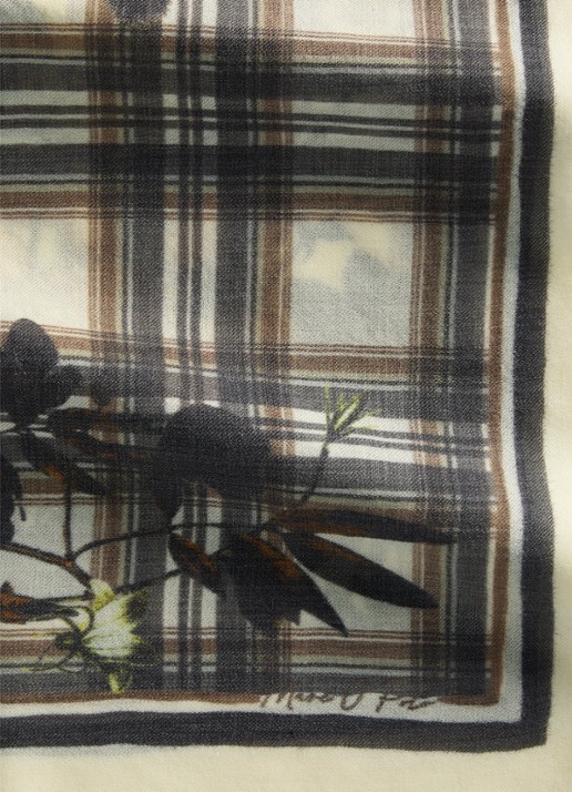 Marc O'Polo Sjaal met ruitdessin en bloemenprint - detail 3 creme