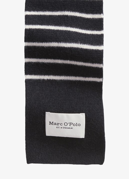Marc O'Polo Sjaal met streepprint - detail 3 donkerblauw