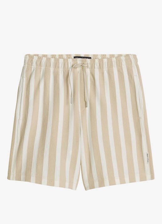 Marc O'Polo Straight fit korte broek met streepprint - voorkant light beige 01-2673 / beige