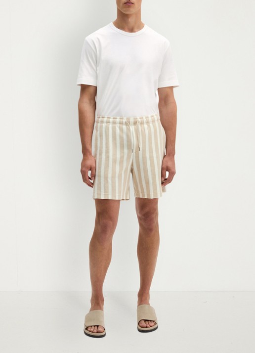 Marc O'Polo Straight fit korte broek met streepprint - voorkant 2 light beige 01-2673 / beige