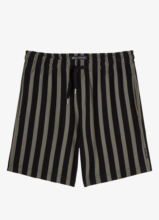 Marc O'Polo Straight fit korte broek met streepprint - voorkant black 01-0093 / zwart