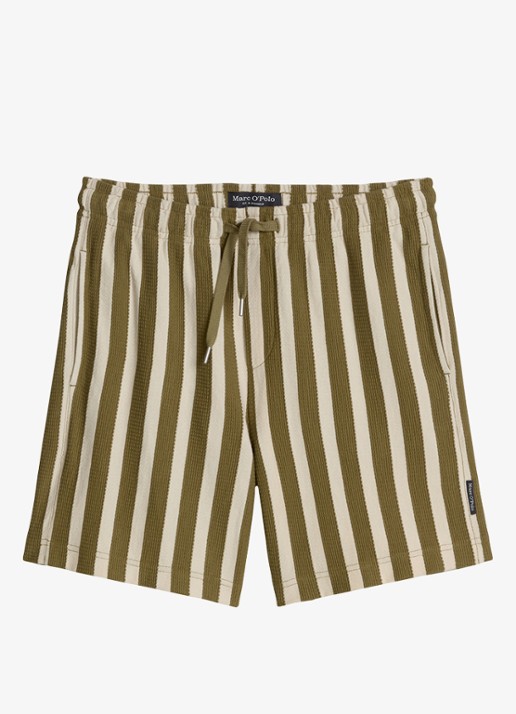 Marc O'Polo Straight fit korte broek met streepprint - voorkant 3 medium green 01-3493 / groen