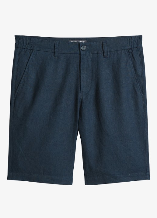 Marc O'Polo Straight fit korte broek van linnen - voorkant 4 dark navy-4131 / blauw
